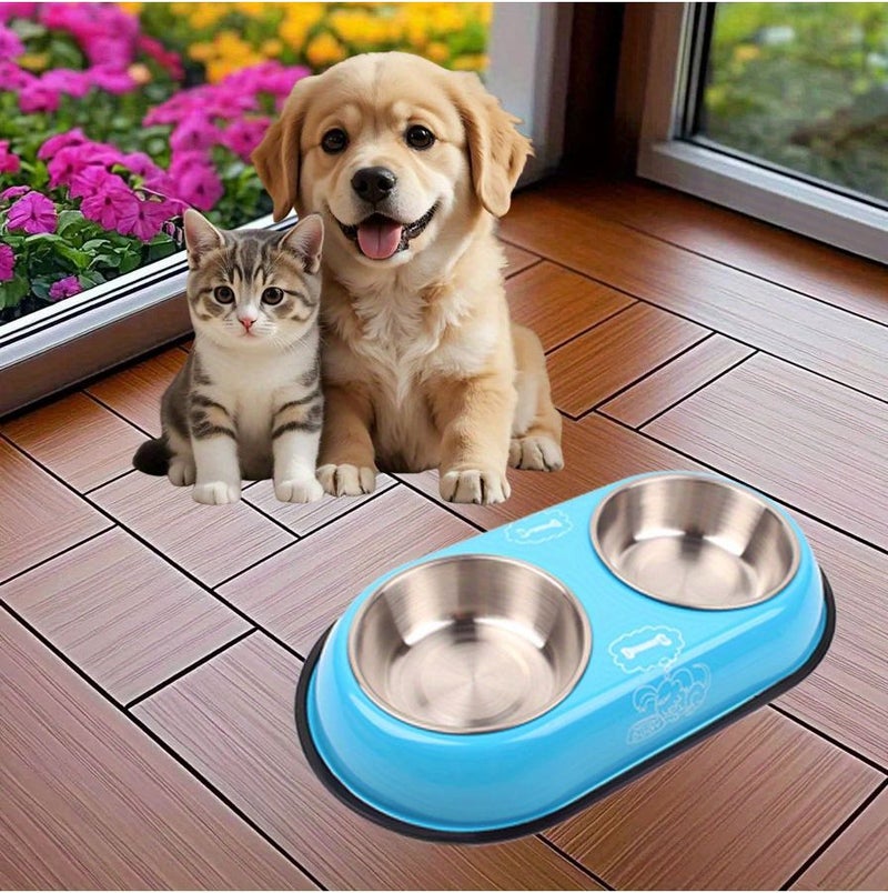 Small Cherry Red Anti Slip Double Stainless Steel Pet Bowls Removable Food Water Feeder For Dogs And Cats Easy Clean No Spill - Image 4