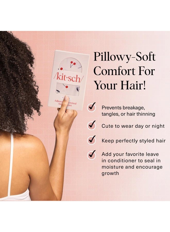 Kitsch XL Satin Bonnet for Sleeping - Softer Than Silk Bonnet For Sleeping Women - Secure Fit, Adjustable, Night Cap For Curly & Textured Hair - Prevents Breakage, Tangles & Thinning - Cherry Print - Image 2