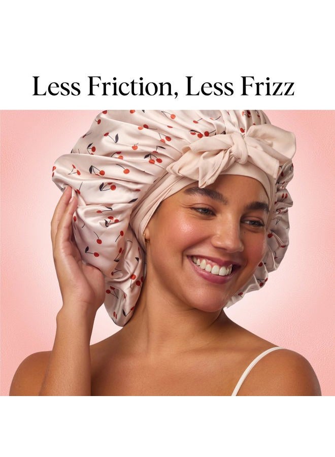 Kitsch XL Satin Bonnet for Sleeping - Softer Than Silk Bonnet For Sleeping Women - Secure Fit, Adjustable, Night Cap For Curly & Textured Hair - Prevents Breakage, Tangles & Thinning - Cherry Print - Image 4