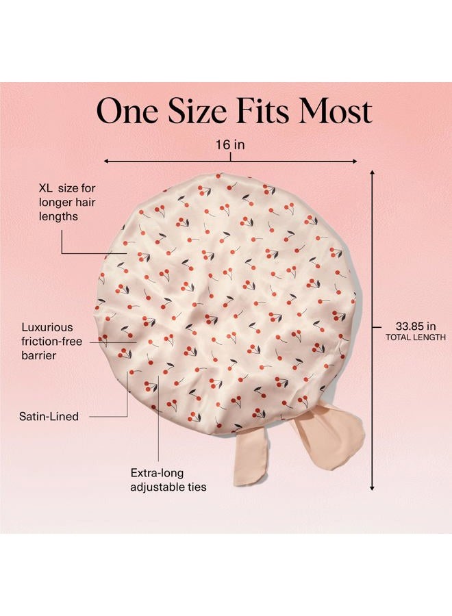 Kitsch XL Satin Bonnet for Sleeping - Softer Than Silk Bonnet For Sleeping Women - Secure Fit, Adjustable, Night Cap For Curly & Textured Hair - Prevents Breakage, Tangles & Thinning - Cherry Print - Image 3