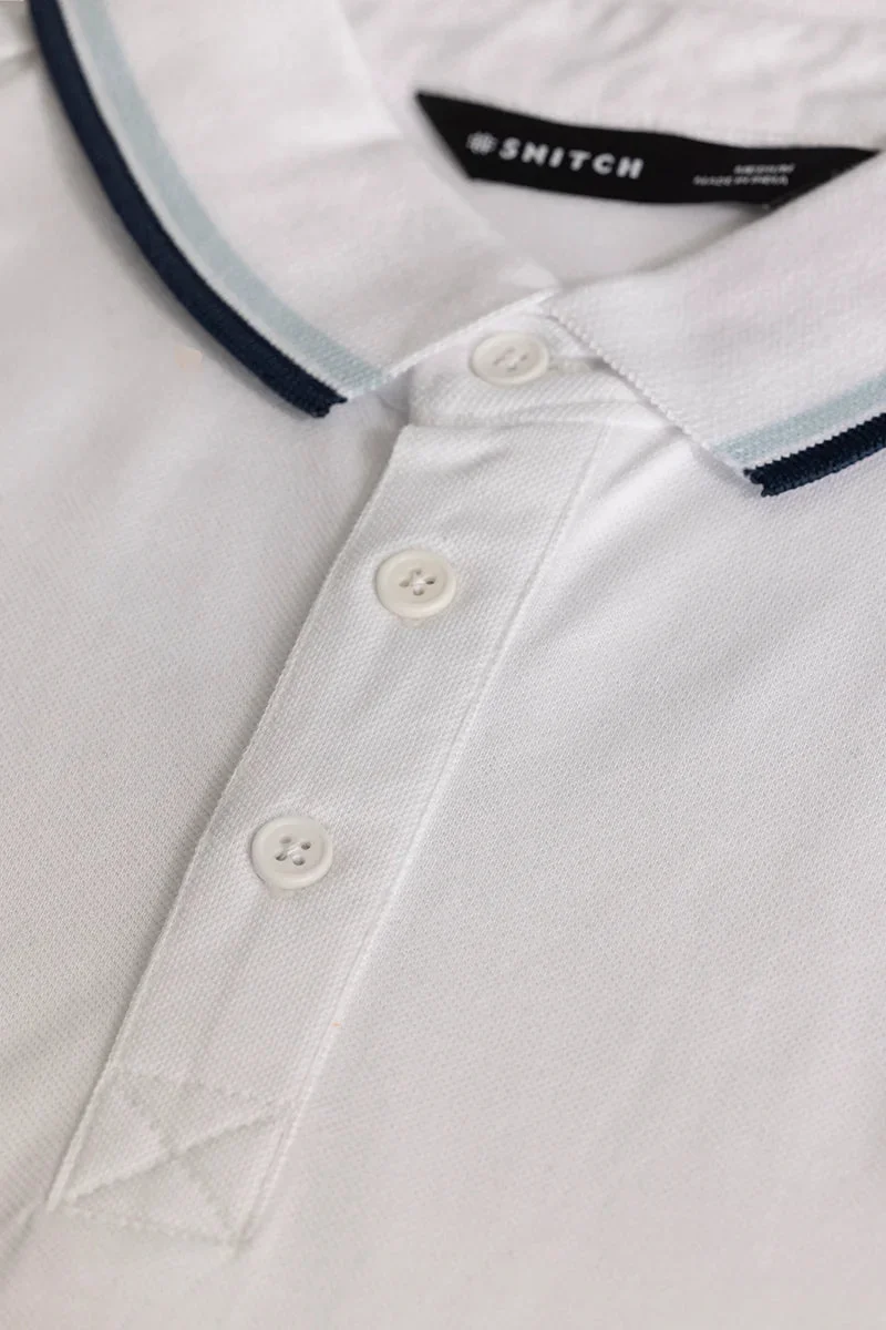 SNITCH White Slim Fit Polo T-Shirt