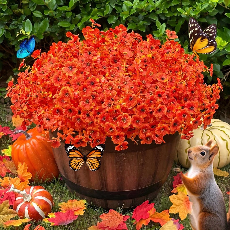 JAKY Global Artificial Fall Flowers Faux Mums for Outdoor PlantersOrange Red 16 Bundles Silk Fake Plants UV Resistant for OutsideAutumn Decorations for PorchPotWindow BoxesFront YardThanksgiving Home Decor - Image 2