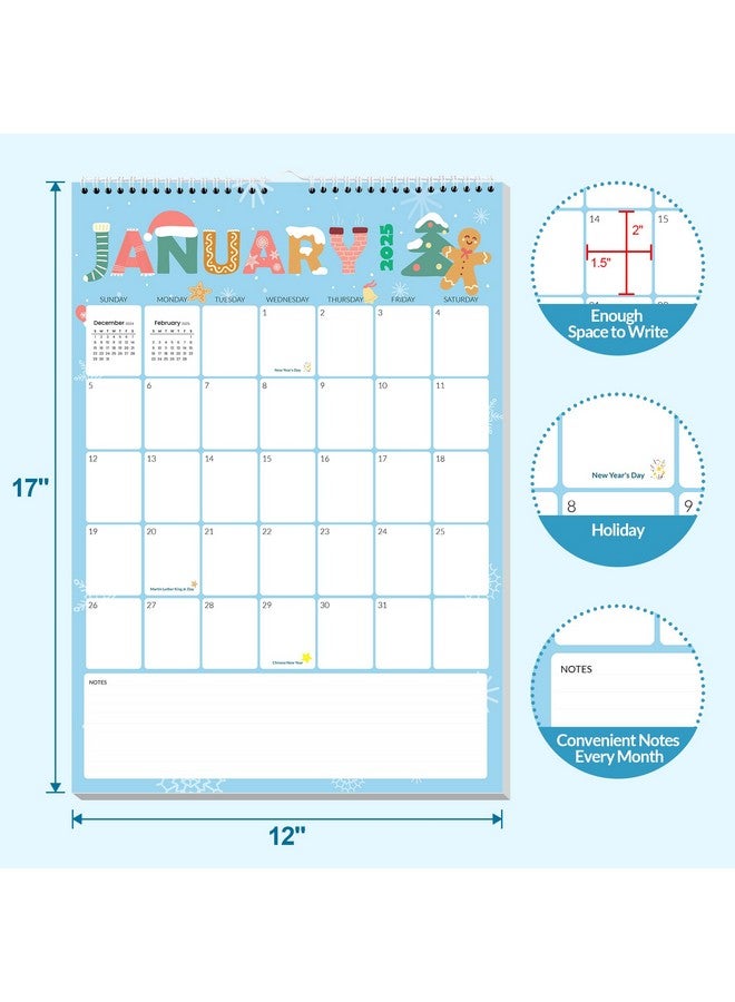 SUNEE Calendar 2025 18 Months Wall Calendar Oct. 2024 - Mar. 2026, 12"X17" Big Hanging Calendar With Note, Past Month And Next Month For Organizing & Planning, Cute - Image 2