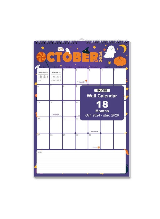 SUNEE Calendar 2025 18 Months Wall Calendar Oct. 2024 - Mar. 2026, 12"X17" Big Hanging Calendar With Note, Past Month And Next Month For Organizing & Planning, Cute - Image 1