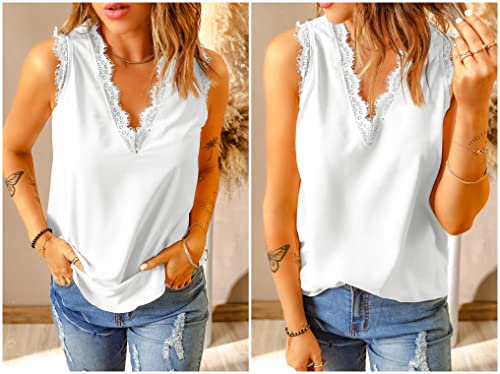 lime flare Women Sexy Summer Lace Trim Satin Cami Tank Tops Dressy Silk Summer Shirt Camisole White - Image 4