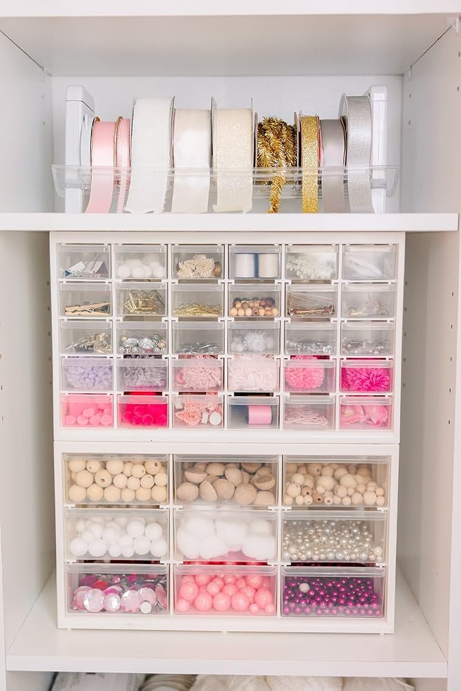 ArtBin 6809PC Store In Drawer Cabinet Sewing & Craft Organization, Plastic Storage Unit with 9 Drawers, White with Clear Drawers - Image 2