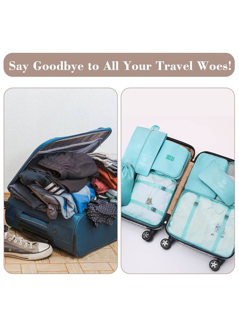 8-Piece Travel Packing Cubes Set with Toiletry and Shoe Bags, Made from Durable Waterproof Fabric for Organized Travel Accessories (Bright Blue)  - Image 5