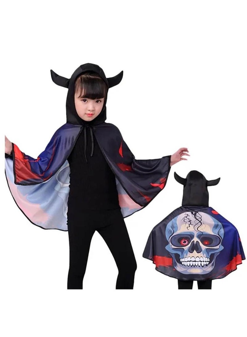Brain Giggles Brain Giggles Cape with Horn Costume Design for Cosplay Party Unisex Kids Skull 90x140cm  - Image 1