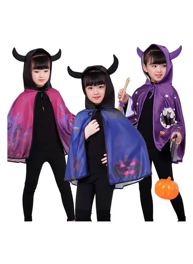 Brain Giggles Brain Giggles Cape with Horn Costume Design for Cosplay Party Unisex Kids Skull 90x140cm  - Image 2