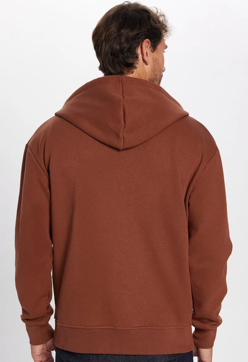 Tudors Unisex Relax Fit Comfortable Cut Cotton Fleece Lined Double Pocket Zipper Brown Hooded Sweatshirt