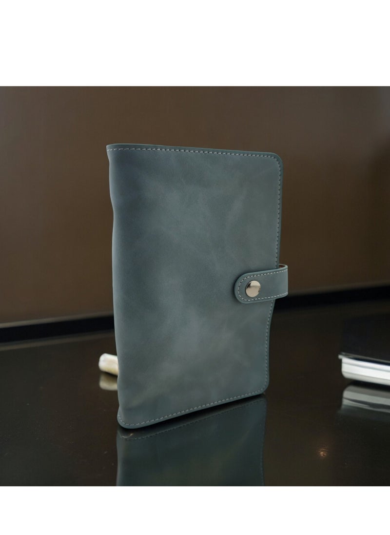 Generic Money and Card Wallet - Leather Binder Flip Wallet A6 Size with Snap Button Closure (Blue)  - Image 5