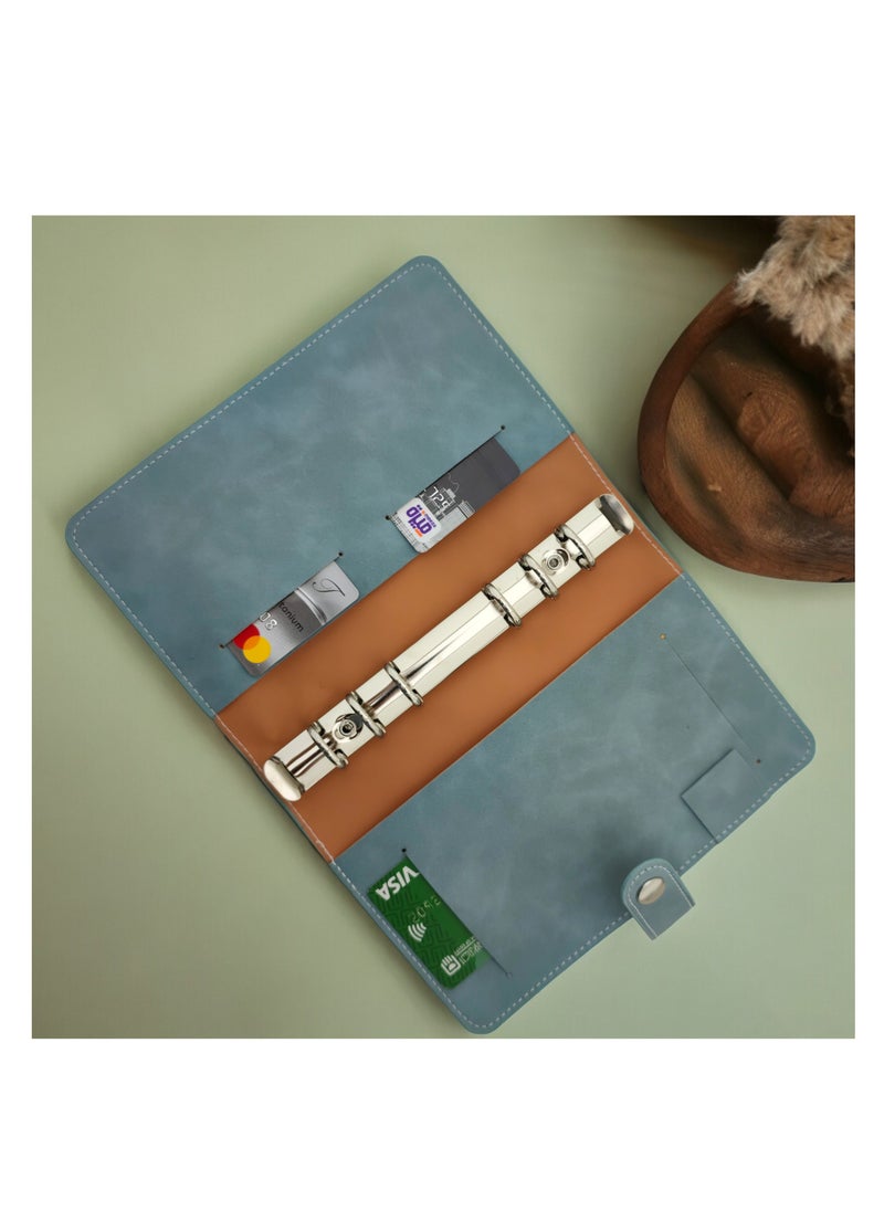 Generic Money and Card Wallet - Leather Binder Flip Wallet A6 Size with Snap Button Closure (Blue)  - Image 4