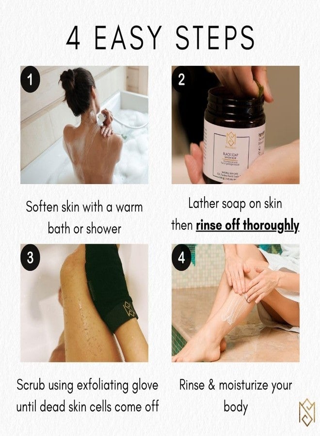 MS Exfoliating Bath Glove for Body Scrub (Kessa mitt) with Moroccan Black Soap Deluxe Sample - PACK OF 1 - Dead Skin Remover and Deep Pore Cleanser - Gentle Viscose Fiber - by MoroccanSource - Image 5