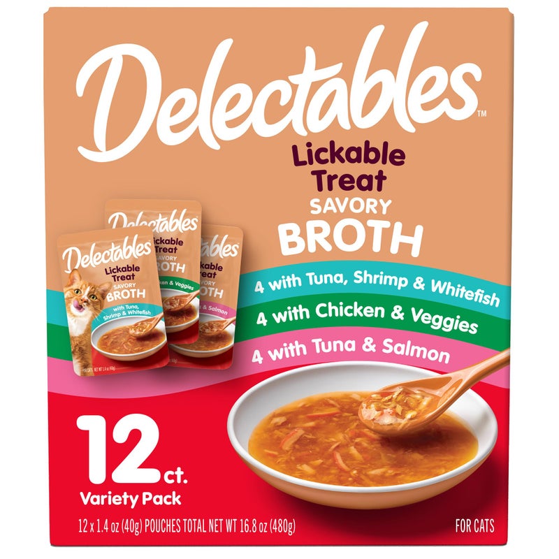Hartz Delectables Savory Broths Lickable Wet Cat Treat Variety Pack, 12Count(Pack of 1) - Image 1