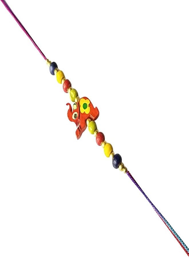 KRISHNA Rakhi Wooden Red Elephant pendal with Color Wooden Beads for Rakshabandhan for Men and Boys - Image 3