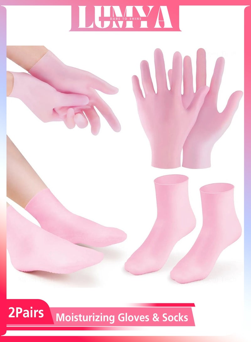 LUMYA 2 Pairs Moisturizing Gloves and Gel Socks Set, Silicone Spa Socks and Gloves, Non Slip Design, Foot and Hand Softening, Callus and Pedicure Care - Image 1
