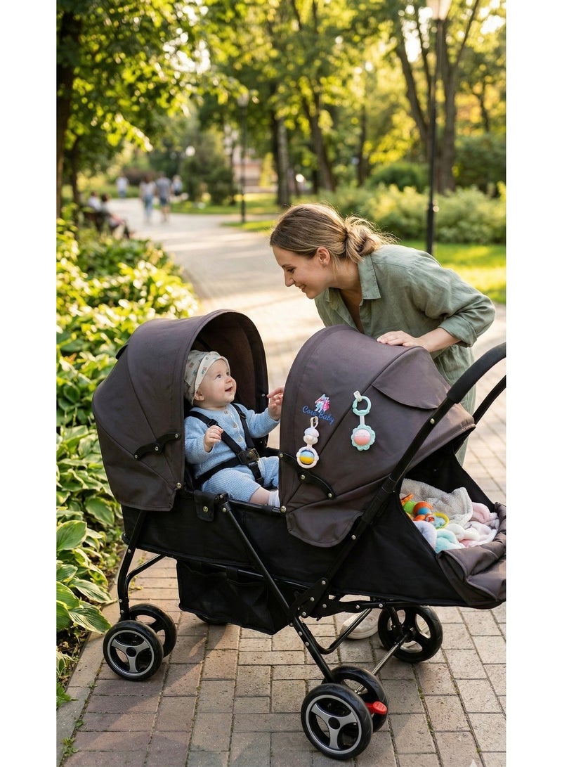 Star Kids Double stroller with two rear seats for twins and siblings – lightweight foldable frame, wide adjustable canopy, 5-point safety harness, shock-absorbing wheels, suitable from birth to 36 months - Image 1