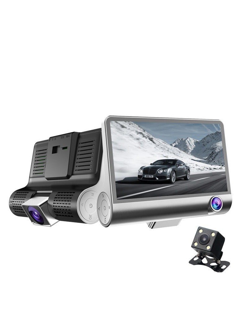 4 Inch HD 1080P DVR Dash Camera Front & Inside & Rear Camera Driving Recorder Support Night Vision