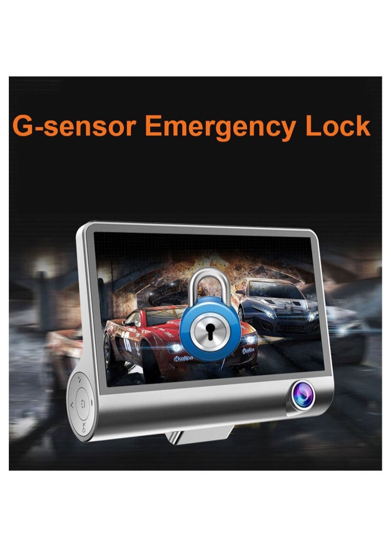 4 Inch HD 1080P DVR Dash Camera Front & Inside & Rear Camera Driving Recorder Support Night Vision