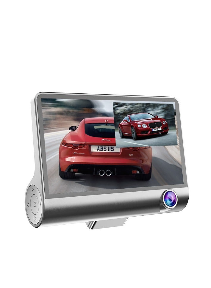 4 Inch HD 1080P DVR Dash Camera Front & Inside & Rear Camera Driving Recorder Support Night Vision