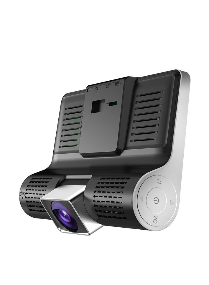 4 Inch HD 1080P DVR Dash Camera Front & Inside & Rear Camera Driving Recorder Support Night Vision