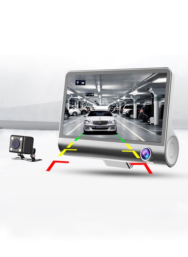 4 Inch HD 1080P DVR Dash Camera Front & Inside & Rear Camera Driving Recorder Support Night Vision