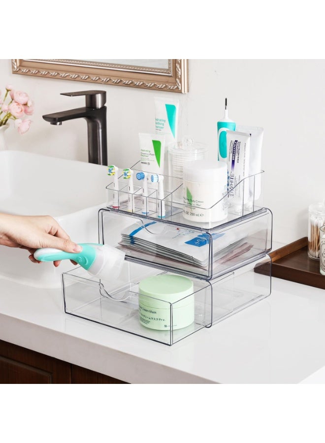 سوفام 3 منظم مكياج نظيف من الدرجة مع درج، تخزين تجميلي للمنضدة درسر وغرفة الاستحمام فانيتي، حامل جمال لفرشاة أحمر الشفاه - Image 2