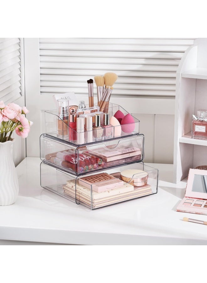 سوفام 3 منظم مكياج نظيف من الدرجة مع درج، تخزين تجميلي للمنضدة درسر وغرفة الاستحمام فانيتي، حامل جمال لفرشاة أحمر الشفاه - Image 4