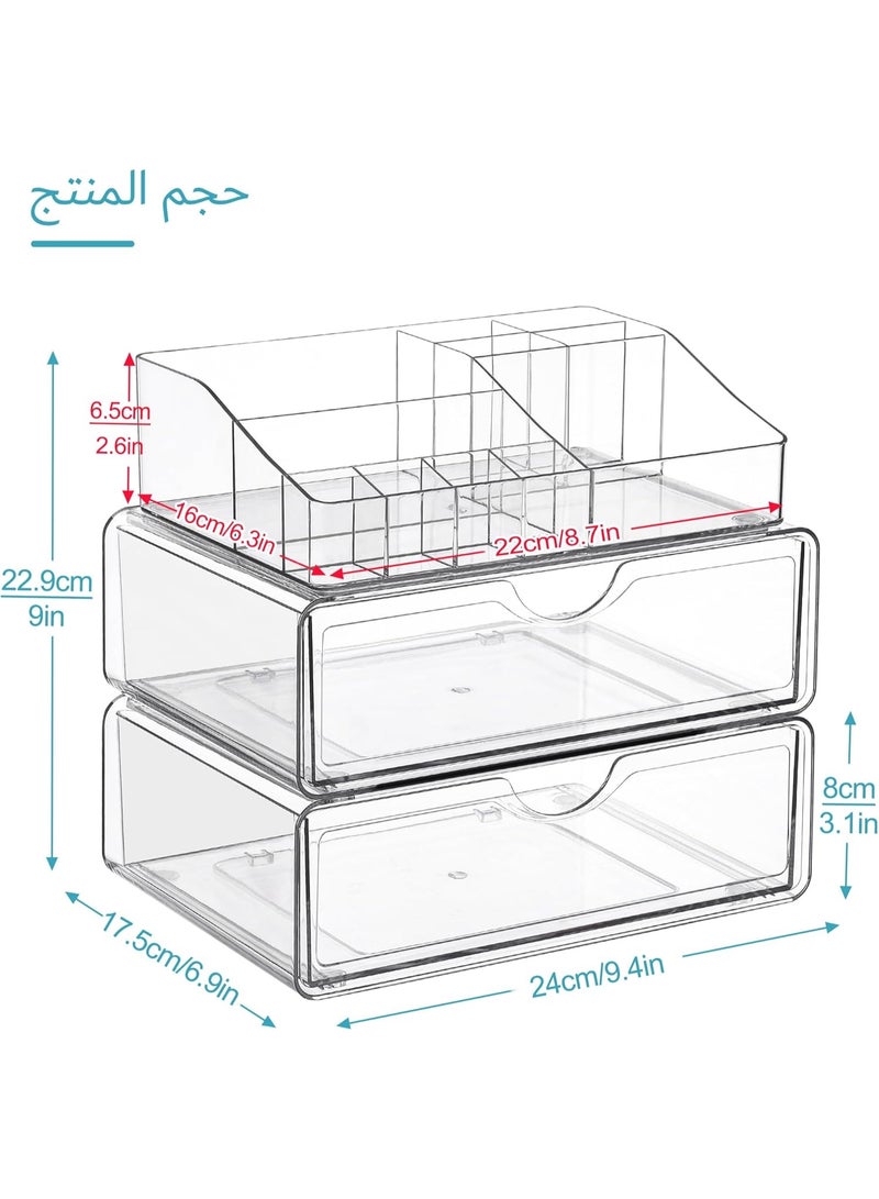 سوفام 3 منظم مكياج نظيف من الدرجة مع درج، تخزين تجميلي للمنضدة درسر وغرفة الاستحمام فانيتي، حامل جمال لفرشاة أحمر الشفاه - Image 3