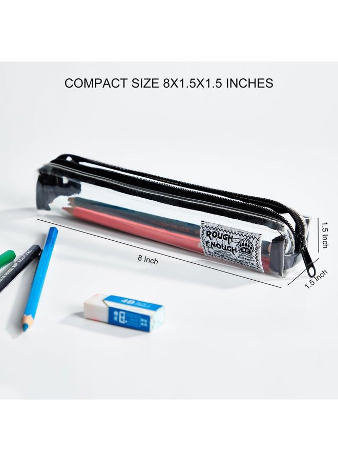 RE ROUGH ENOUGH Slim Thin Small Cute Clear Pencil Case Pouch for Kids Boys Girls Adults School Stationary Art Supplies for College Students Teacher Office - Image 3