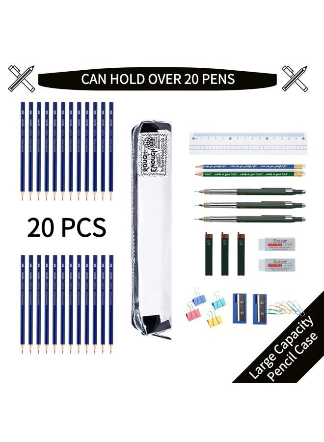 RE ROUGH ENOUGH Slim Thin Small Cute Clear Pencil Case Pouch for Kids Boys Girls Adults School Stationary Art Supplies for College Students Teacher Office - Image 2