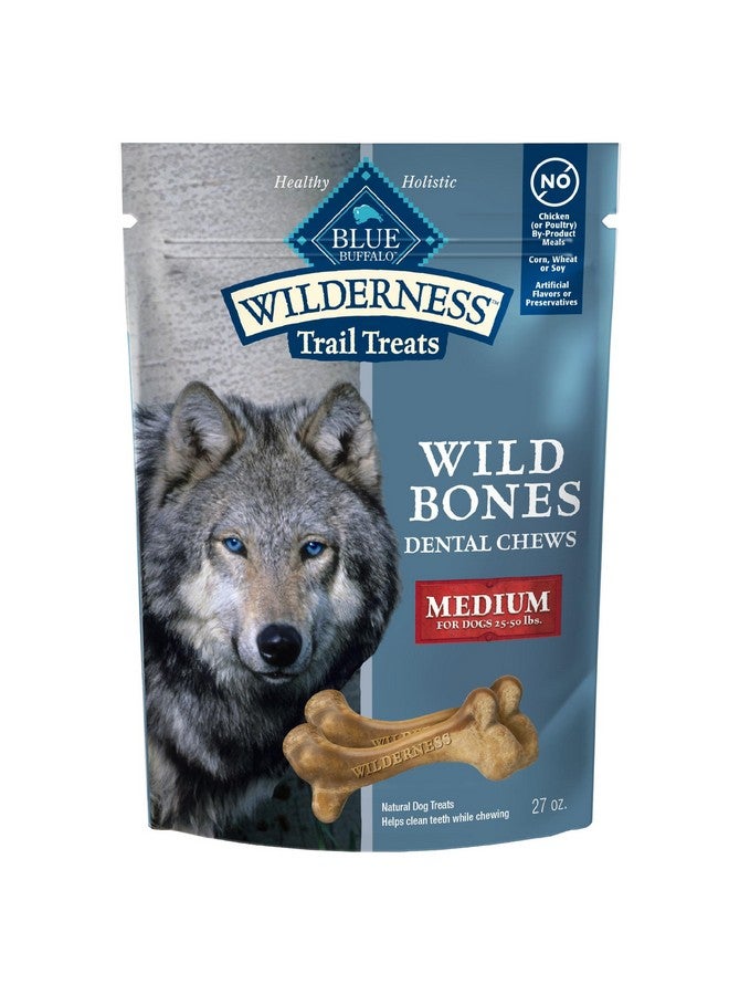 بلو بافلو مكافآت الكلاب من Wilderness Wild Bones Grain-Free Dental Chews، متوسطة الحجم، كيس 27 أونصة - Image 1