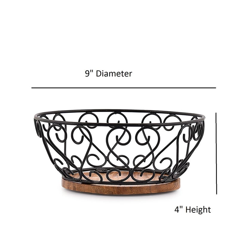 EDHAS Iron Fruit Bowl With Wooden Base for Kitchen Countertop & Dining Room and Pantries (9" x 9" x 4") - Image 5