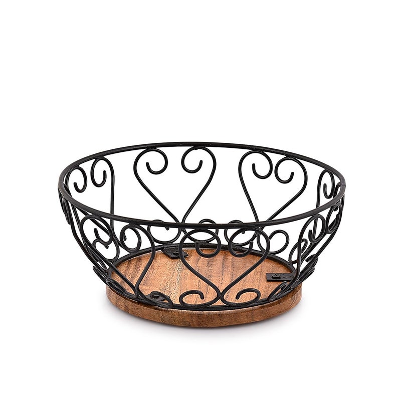 EDHAS Iron Fruit Bowl With Wooden Base for Kitchen Countertop & Dining Room and Pantries (9" x 9" x 4") - Image 3
