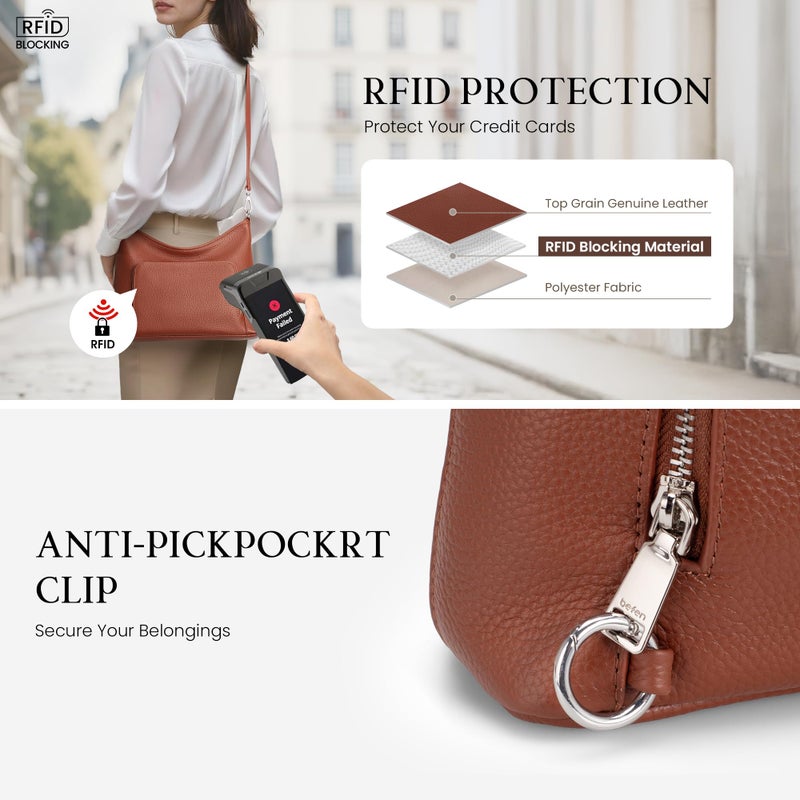 befen Genuine Leather Hobo Bag Purses for Women, Anti Theft Built in RFID Wallet Crossbody Bag Purses, Soft Real Women's Shoulder bag Handbags with 2 Adjustable Shoulder Straps and 4 Zippersï¼ŒBrown - Image 2
