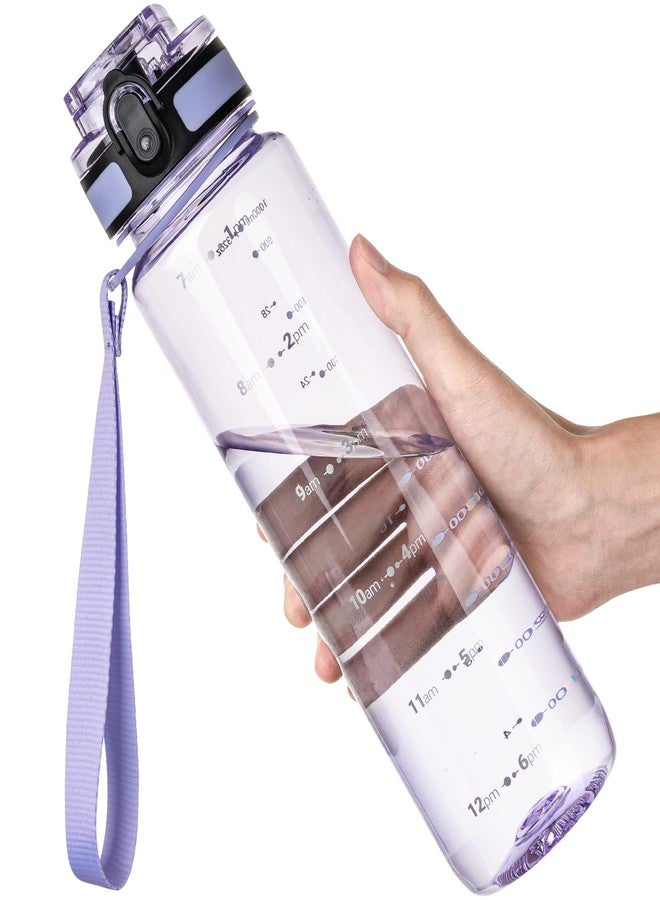OLDLEY 32 oz Water Bottle, Motivational Water Bottle with Time Marker, Sports Water Bottle With Strap, Leakproof & BPA Free Large Water Bottles for School,Gym,Outdoor, Tritan, Transparent-Purple - Image 1