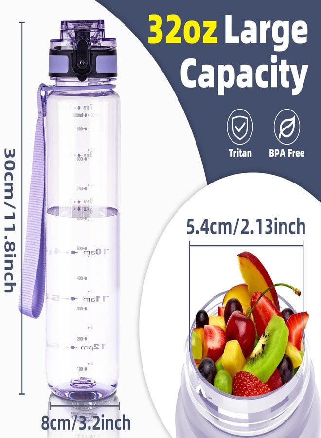 OLDLEY 32 oz Water Bottle, Motivational Water Bottle with Time Marker, Sports Water Bottle With Strap, Leakproof & BPA Free Large Water Bottles for School,Gym,Outdoor, Tritan, Transparent-Purple - Image 5