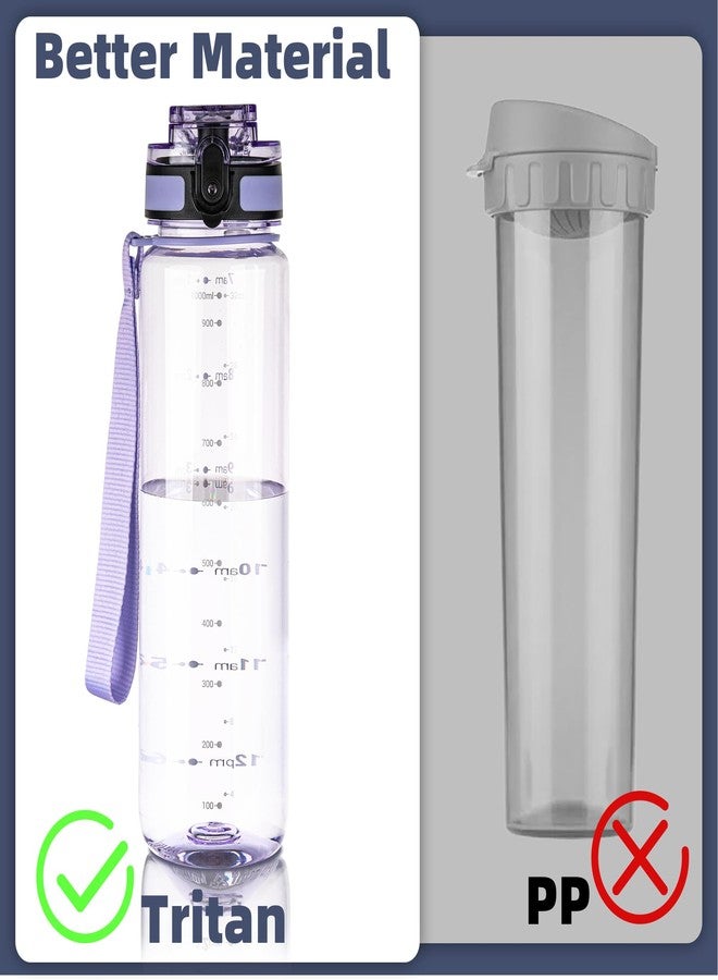 OLDLEY 32 oz Water Bottle, Motivational Water Bottle with Time Marker, Sports Water Bottle With Strap, Leakproof & BPA Free Large Water Bottles for School,Gym,Outdoor, Tritan, Transparent-Purple - Image 3