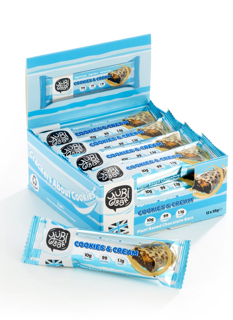 YuBi Bar Yubi Bar Vegan Cookies & Cream Protein Bars – 12 x 35 g (Total 420 g) – 99 Calories, High Protein & Fibre, Low Sugar, Gluten & Dairy-Free Snack, Made in UK  - Image 1