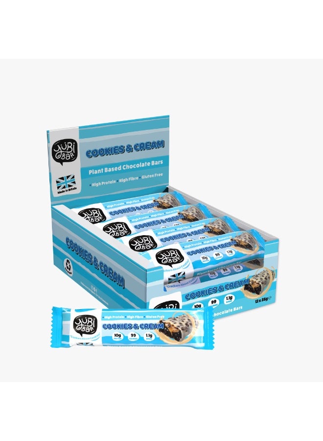 Yubi Bar Vegan Cookies & Cream Protein Bars – 12 x 35 g (Total 420 g) – 99 Calories, High Protein & Fibre, Low Sugar, Gluten & Dairy-Free Snack, Made in UK - Image 1