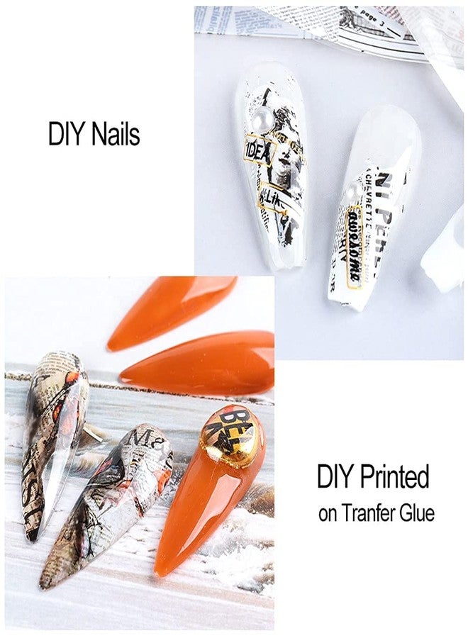 YKZFUI Retro Newspaper Nail Art Foil Transfer Stickers,Nail Art Supplies Holographic Nail Foil Flower Decals English Letters Butterfly Cool Romantic Punk Designs for Woman Manicure Decorations 10PCS - Image 3