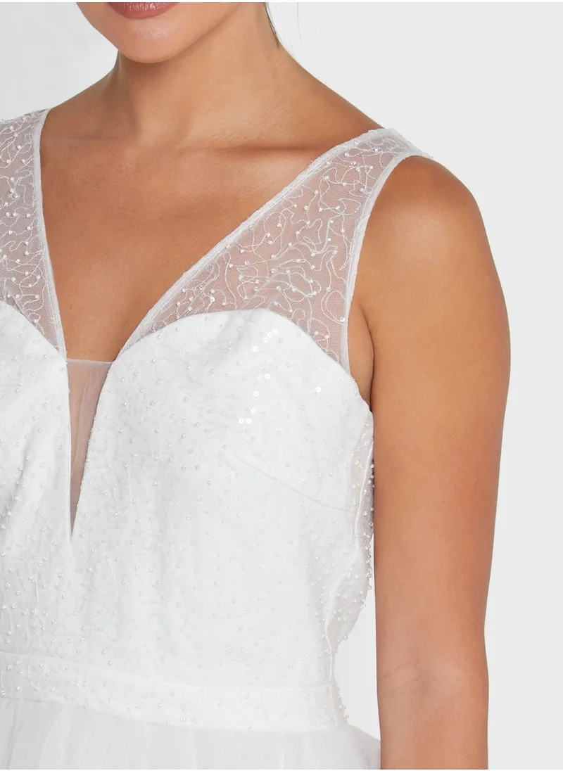 Chi-Chi London Kirsty Mesh Plunge Dress