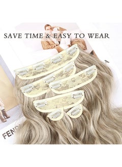 NAYOO NAYOO Clip in Hair Extensions for Women 14 Inch Short Wavy Curly Ash Brown Mix Platinum Blonde Hair Extension Full Head Synthetic Hair Extension Hairpieces (6PCS, Ash Brown Mix Platinum Blonde)  - Image 5