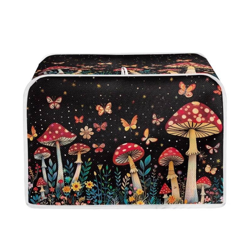 Talayituse Mushroom Butterfly Flower Print 2 Slice Toaster Covers Dust Protection Bread Maker Covers Toaster Oven Cloth Cover Kitchen Accessories Washable Appliance Cover with Handle - Image 2