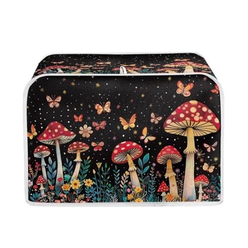 Talayituse Mushroom Butterfly Flower Print 2 Slice Toaster Covers Dust Protection Bread Maker Covers Toaster Oven Cloth Cover Kitchen Accessories Washable Appliance Cover with Handle - Image 1