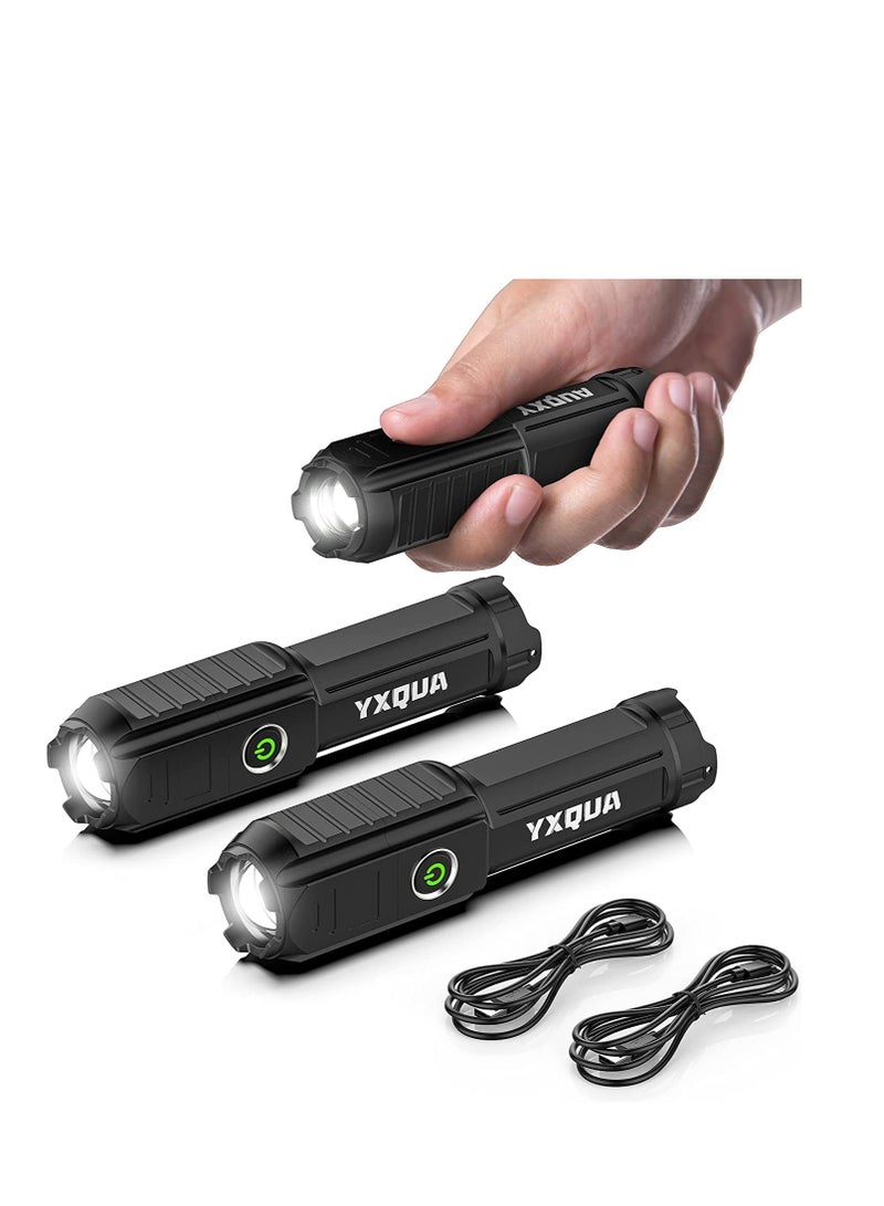 SYOSI 2 Pack USB Rechargeable Flashlight   Small  Bright LED Mini Flashlights, High Lumens, 4 Modes, Zoomable, The Size of Pocket Gifts for Kids - Image 1