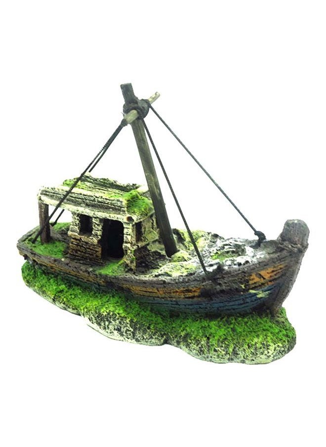 NIBEMINENT Boat Ship Shaped Aquarium Ornament Green/Black/Blue 13x6x10cm 
