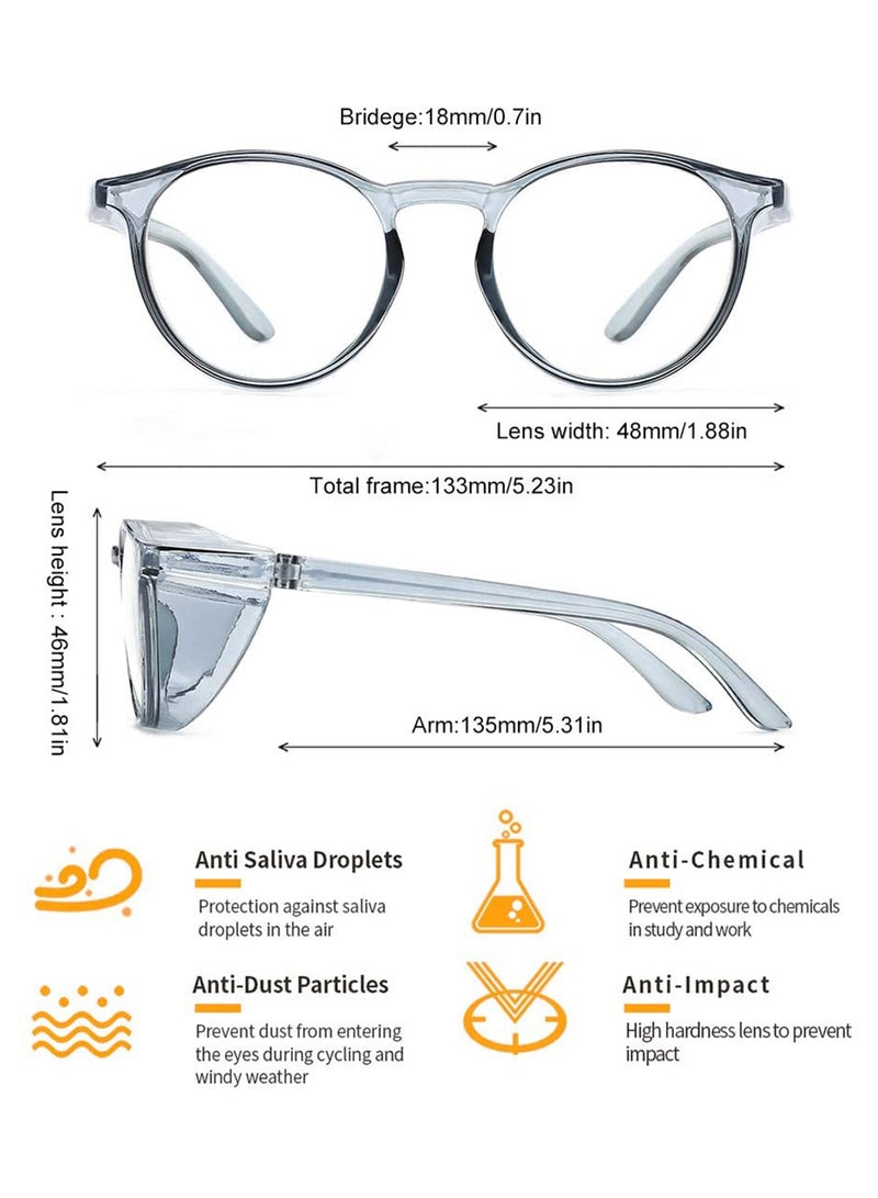 KASTWAVE Safety Glasses Protection Goggles Anti Fog Eye Goggles with Side Shields Stylish Round Safety UV400 Protection Transparent Protective Goggles Blue Light for Men Womens Blue - Image 2