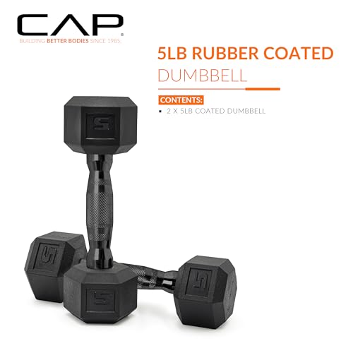 CAP Barbell 5 LB Coated Hex Dumbbell Pair with Black Handle - Image 2