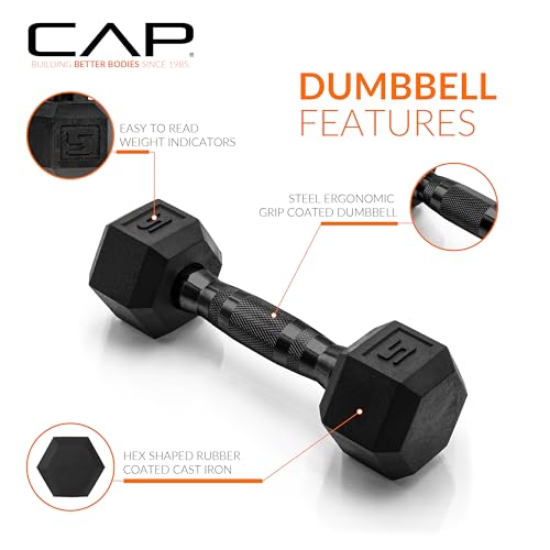 CAP Barbell 5 LB Coated Hex Dumbbell Pair with Black Handle - Image 3